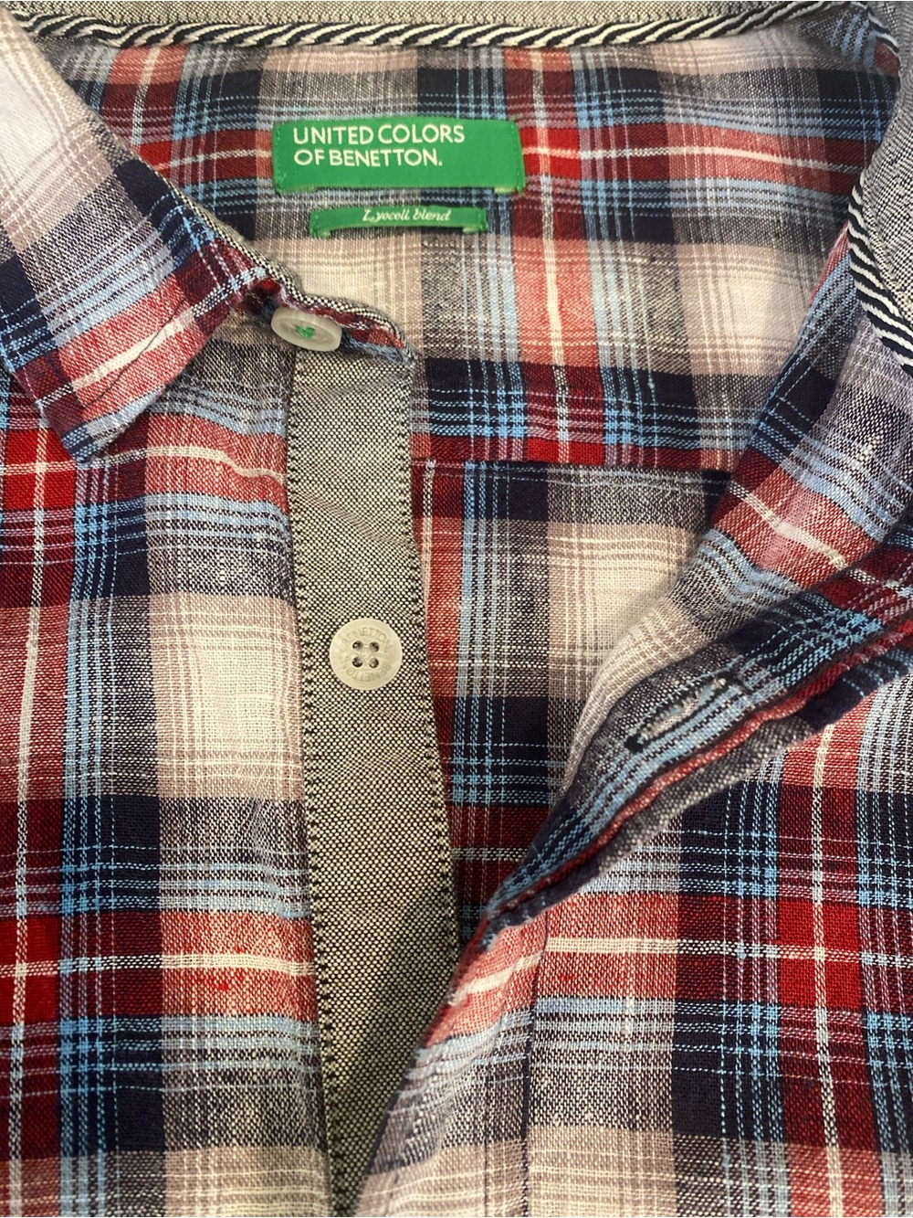 United Colors Of Benetton Men's Red, Blue & White Plaid Button-Down Shirt